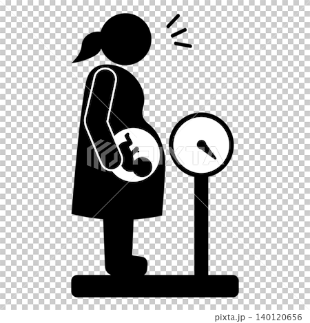 一位孕婦站在體重計上的剪影 一位孕婦站在體重計上的剪影 140120656