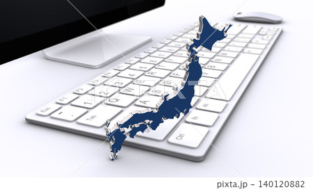 デスクトップパソコと3Dの日本地図 140120882