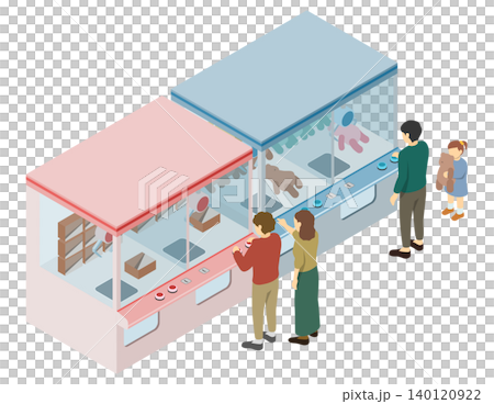 アイソメトリックイラスト：クレーンゲームで遊ぶ人たち 140120922