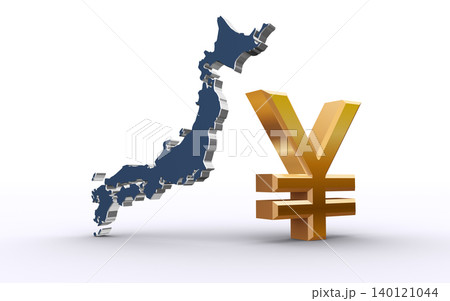 日本地図と円マーク、日本経済 140121044