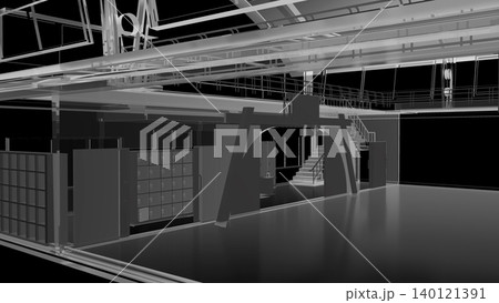 透明なガラスやアクリル素材で作られた体育館の未来的な建築コンセプト(黒背景) 透明なガラスやアクリル素材で作られた体育館の未来的な建築コンセプト(黒背景) 140121391