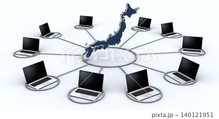 日本地図とノートパソコンのネットワーク 日本地図とノートパソコンのネットワーク 140121951