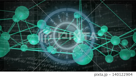 Displaying network cluster converging on holographic hub, with teal spheres and glowing lines Displaying network cluster converging on holographic hub, with teal spheres and glowing lines 140122904
