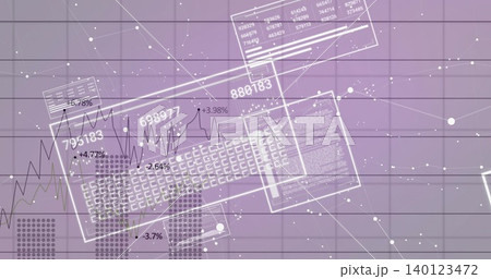 Displaying central translucent GUI windows showing line charts, numeric labels on purple grid Displaying central translucent GUI windows showing line charts, numeric labels on purple grid 140123472