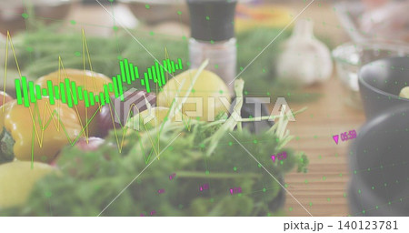 Displaying cluster of yellow peppers, purple onion, garlic and herbs on wood board, AR overlay Displaying cluster of yellow peppers, purple onion, garlic and herbs on wood board, AR overlay 140123781