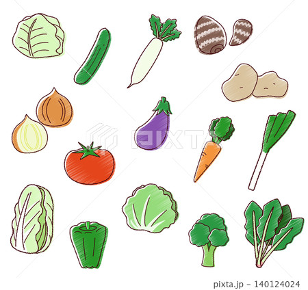 スケッチ風の指定野菜15種類のイラストセット 140124024