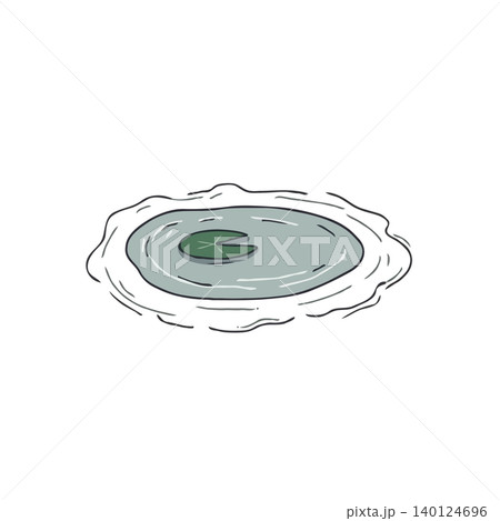 A minimalist illustration showcases a small pond. The still water reflects the serene sky above, with a single lily pad resting peacefully on its surface. This evokes feelings of tranquility and A minimalist illustration showcases a small pond. The still water reflects the serene sky above, with a single lily pad resting peacefully on its surface. This evokes feelings of tranquility and 140124696