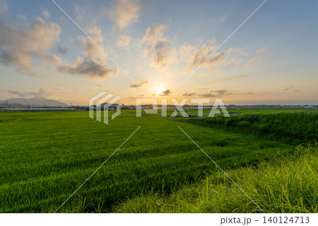 夕暮れの田園風景 140124713
