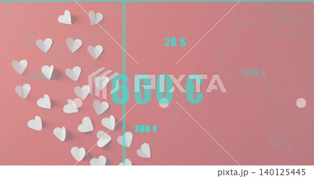 Showing white paper heart cluster on pastel pink with vertical cyan line and turquoise 600 € 140125445
