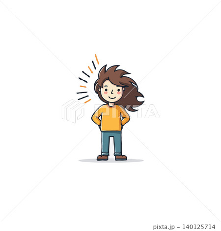 This cartoon illustration features a smiling young person full of happiness. The character exudes confidence with a radiant aura and simple charm, captured with artistic flair. The use of vibrant This cartoon illustration features a smiling young person full of happiness. The character exudes confidence with a radiant aura and simple charm, captured with artistic flair. The use of vibrant 140125714