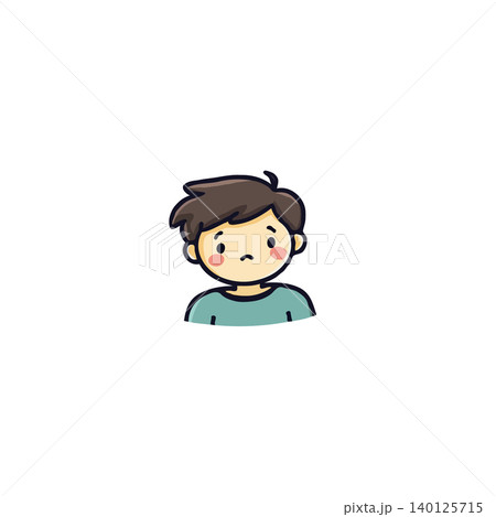 This vector illustration depicts a cute cartoon boy with a slightly sad expression. The simple drawing style emphasizes the child's innocent features and melancholic mood. Ideal for illustrating This vector illustration depicts a cute cartoon boy with a slightly sad expression. The simple drawing style emphasizes the child's innocent features and melancholic mood. Ideal for illustrating 140125715