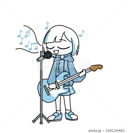 シンプルタッチの目を閉じたギターボーカル女の子全身イラスト シンプルタッチの目を閉じたギターボーカル女の子全身イラスト 140126462
