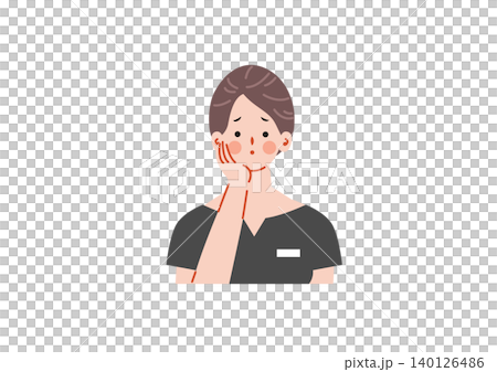 一位表情憂慮的美容顧問的插圖。 一位表情憂慮的美容顧問的插圖。 140126486