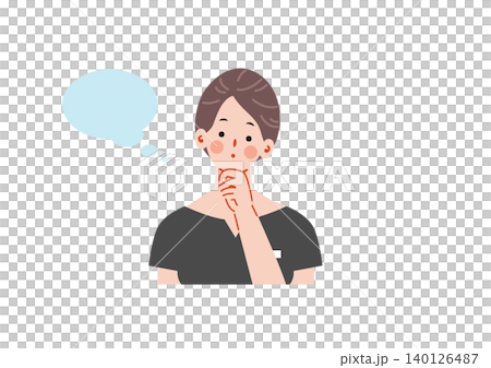 一位美容顧問正在沉思的插圖。 140126487