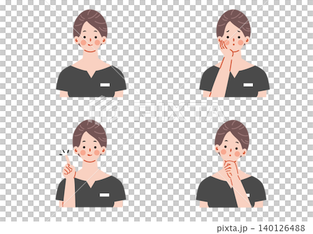 一組描繪女性美容顧問面部表情的插圖。 一組描繪女性美容顧問面部表情的插圖。 140126488