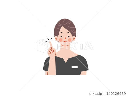 人差し指を立てて説明する美容部員の女性のイラスト 140126489