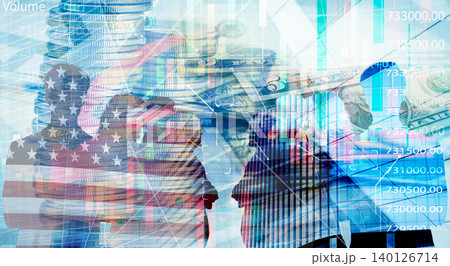 American business and finance concept. Economic growth analysis and investment trading market success. Digital economy. United States financial markets. Investment trends, and wealth generation. 140126714