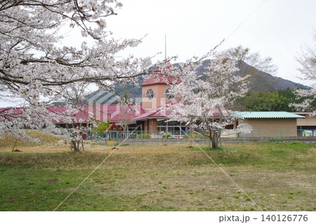大朝地区幼稚園の建物と桜の景色 大朝地区幼稚園の建物と桜の景色 140126776