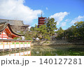 安芸の宮島厳島神社と満ち潮の西廻廊と五重塔 140127281