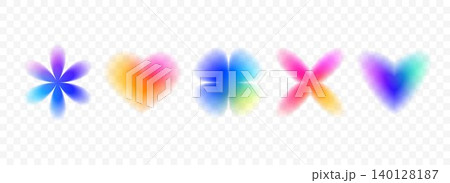 Y2k blurred gradient flowers set. Bright blurry aura shape collection. Colorful fading abstract trend elements for poster, template, badge, sticker, collage, logo. Vector iridescent smooth flower pack Y2k blurred gradient flowers set. Bright blurry aura shape collection. Colorful fading abstract trend elements for poster, template, badge, sticker, collage, logo. Vector iridescent smooth flower pack 140128187