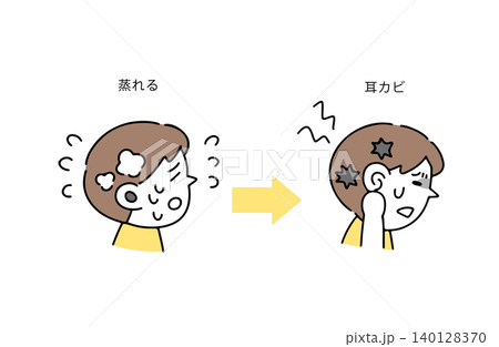 蒸れて耳カビになり痛い若い男性のイラスト 蒸れて耳カビになり痛い若い男性のイラスト 140128370