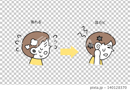蒸れて耳カビになり痛い若い男性のイラスト 蒸れて耳カビになり痛い若い男性のイラスト 140128370