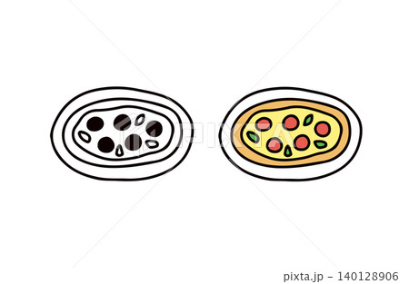 色付きと白黒のピザのイラストセット 色付きと白黒のピザのイラストセット 140128906