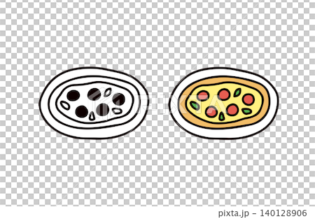 色付きと白黒のピザのイラストセット 色付きと白黒のピザのイラストセット 140128906