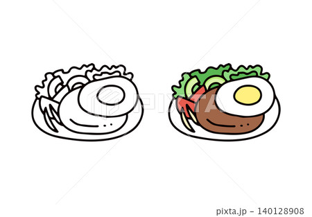ハンバーグの色付きと白黒のイラストセット ハンバーグの色付きと白黒のイラストセット 140128908