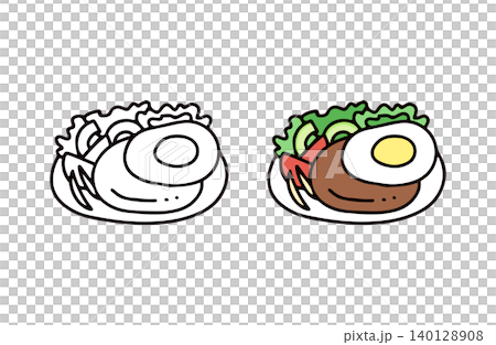 ハンバーグの色付きと白黒のイラストセット ハンバーグの色付きと白黒のイラストセット 140128908