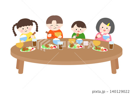 子どもたちのかわいい食事風景｜フラットなイラスト 140129022