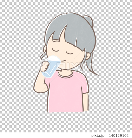 一幅女孩閉著眼睛喝水的插圖。 140129102
