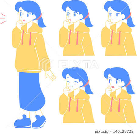顎に手を添える青と黄色の女子セット 顎に手を添える青と黄色の女子セット 140129722