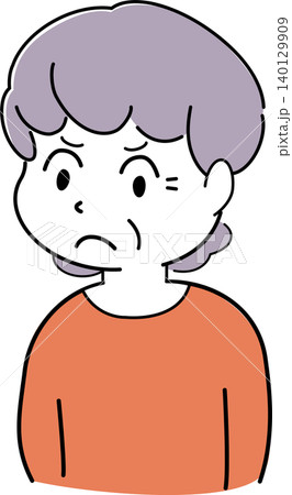 ムッとした表情をするシニア女性のシンプルイラスト(怒り・悩む・不満・不安・表情) ムッとした表情をするシニア女性のシンプルイラスト(怒り・悩む・不満・不安・表情) 140129909