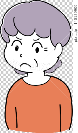 ムッとした表情をするシニア女性のシンプルイラスト(怒り・悩む・不満・不安・表情) ムッとした表情をするシニア女性のシンプルイラスト(怒り・悩む・不満・不安・表情) 140129909