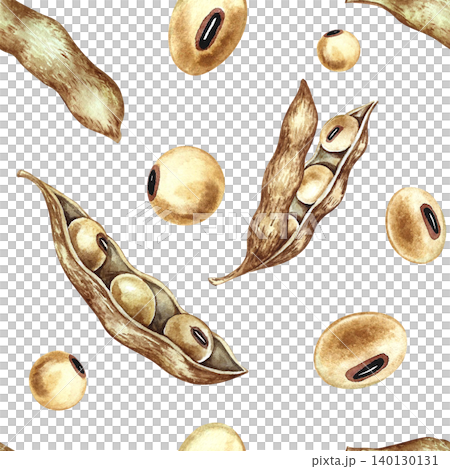 Seamless pattern with soybeans and pods. Hand-drawn watercolor illustration. Perfect for textiles, labels and prints, decor, packaging, and more. Seamless pattern with soybeans and pods. Hand-drawn watercolor illustration. Perfect for textiles, labels and prints, decor, packaging, and more. 140130131