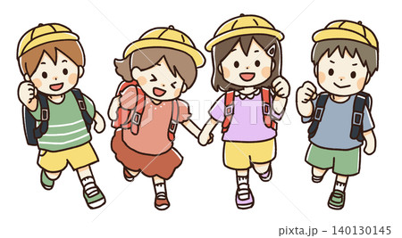 並んで歩く小学生のイラスト 140130145