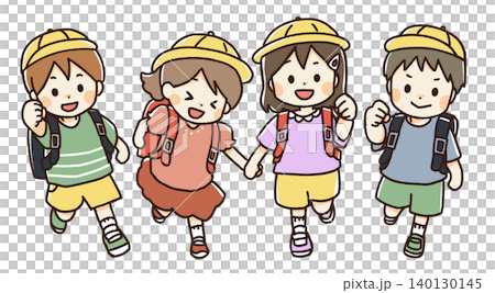 並んで歩く小学生のイラスト 140130145