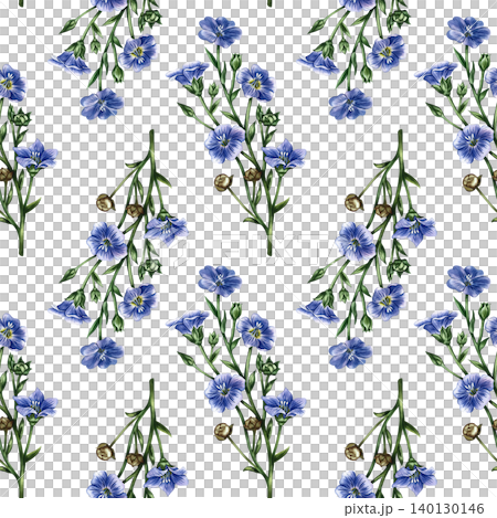 Seamless pattern with blue linen flowers. Hand-drawn watercolor illustration. Perfect for labels and packaging, textiles and decor, as well as for wallpaper, tablecloths, curtains, and more. Seamless pattern with blue linen flowers. Hand-drawn watercolor illustration. Perfect for labels and packaging, textiles and decor, as well as for wallpaper, tablecloths, curtains, and more. 140130146