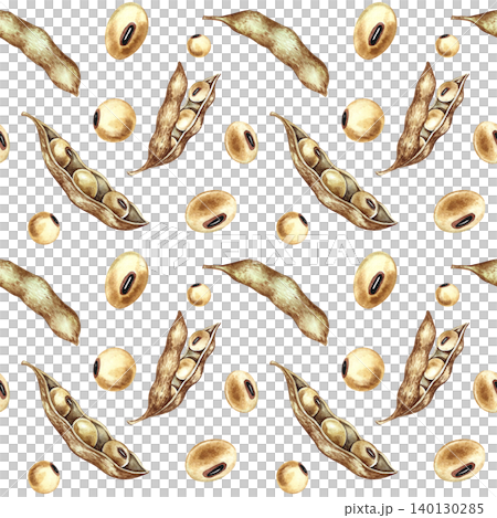 Seamless pattern with soybeans and pods. Hand-drawn watercolor illustration. Perfect for textiles, labels and prints, decor, packaging, and more. Seamless pattern with soybeans and pods. Hand-drawn watercolor illustration. Perfect for textiles, labels and prints, decor, packaging, and more. 140130285