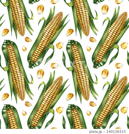 Seamless pattern of corn cobs and corn kernels. Hand-drawn watercolor illustration. Perfect for textiles, decor, labels, packaging, prints, and more. Seamless pattern of corn cobs and corn kernels. Hand-drawn watercolor illustration. Perfect for textiles, decor, labels, packaging, prints, and more. 140130315