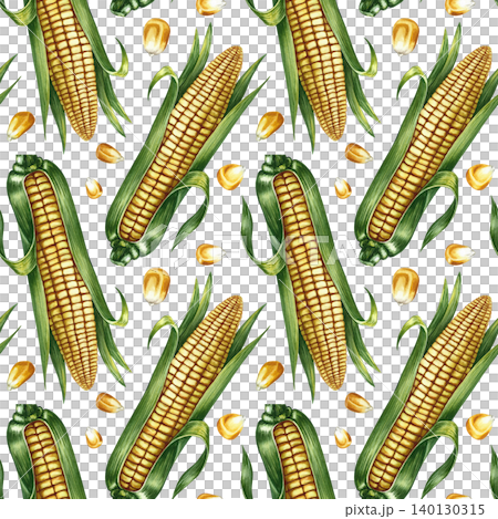 Seamless pattern of corn cobs and corn kernels. Hand-drawn watercolor illustration. Perfect for textiles, decor, labels, packaging, prints, and more. Seamless pattern of corn cobs and corn kernels. Hand-drawn watercolor illustration. Perfect for textiles, decor, labels, packaging, prints, and more. 140130315