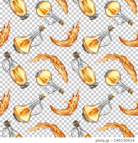 Seamless pattern with beautiful oil bottles and oil splashes. Hand-drawn watercolor illustration. Perfect for textiles, labels and prints, decor, wallpaper, packaging, and more. Seamless pattern with beautiful oil bottles and oil splashes. Hand-drawn watercolor illustration. Perfect for textiles, labels and prints, decor, wallpaper, packaging, and more. 140130414