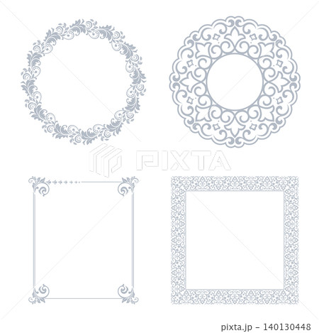 Set of decorative frames Elegant vector element for design in Eastern style, place for text. Floral gray and white frames. Lace illustration for invitations and greeting cards Set of decorative frames Elegant vector element for design in Eastern style, place for text. Floral gray and white frames. Lace illustration for invitations and greeting cards 140130448