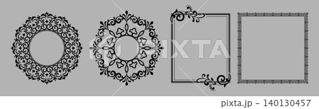 Set of decorative frames Elegant vector element for design in Eastern style, place for text. Floral black and gray frames. Lace illustration for invitations and greeting cards Set of decorative frames Elegant vector element for design in Eastern style, place for text. Floral black and gray frames. Lace illustration for invitations and greeting cards 140130457