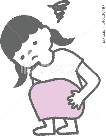 体調不良でその場にしゃがみ込んで苦しむ子供のイラスト(女の子) 体調不良でその場にしゃがみ込んで苦しむ子供のイラスト(女の子) 140130497