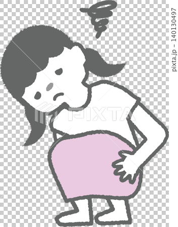 一幅插圖,描繪了一個孩子(女孩)因生病而痛苦地蹲著。 一幅插圖,描繪了一個孩子(女孩)因生病而痛苦地蹲著。 140130497