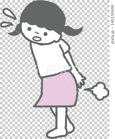 お腹が張っておならが出てしまい恥ずかしがる女の子のイラスト（子供の便秘） 140130498