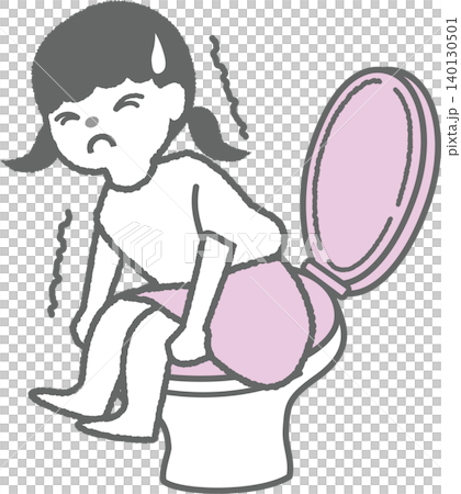 一幅女孩坐在馬桶上用力排便的插圖(兒童便秘)。 一幅女孩坐在馬桶上用力排便的插圖(兒童便秘)。 140130501