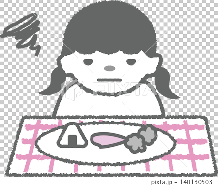一幅插圖,描繪了一個女孩因腹脹、便秘和其他身體不適而進食困難的情景。 一幅插圖,描繪了一個女孩因腹脹、便秘和其他身體不適而進食困難的情景。 140130503